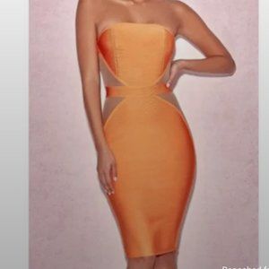 House Of CB, 'Cascadia' Orange Bandage Tube Dress With Mesh